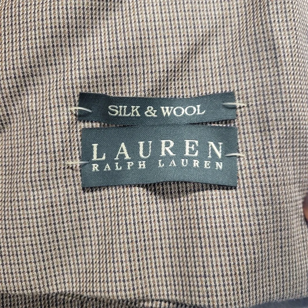 Lauren Ralph Lauren Mens Silk Wool Blend Sport Coat Blazer Tan Brown Houndstooth